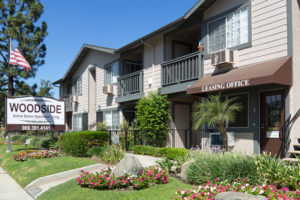 Leasing office, sidewalk and stairs, Active Senior Apartment Living, 909.391.4141